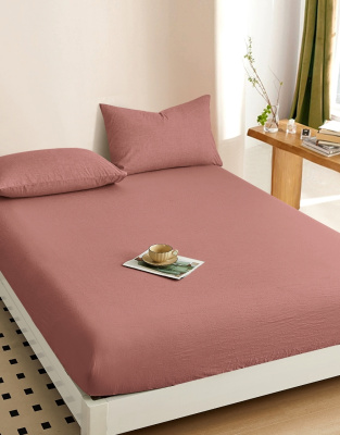 Простыня на резинке, с высотой борта 25 см "boiled cotton" - Вареный (стираный) хлопок» мокко